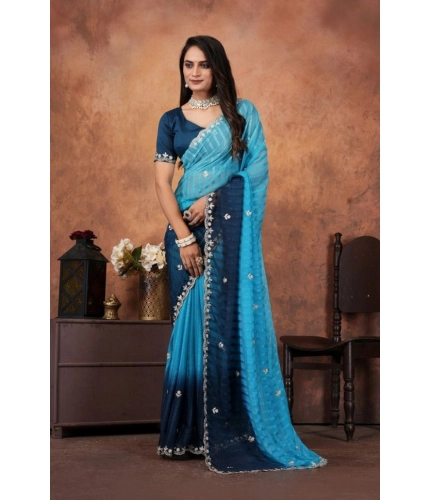 Women's Chiffon Embroidred Saree With Unstitched Blouse 5.5Mtr (Light Blue) Women's Chiffon Embroidred Saree With Unstitched Blouse 5.5Mtr (Light Blue)