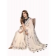 Women's Linen Cotton Printed Saree With Unstitched Blouse 5.5Mtr (Off White)