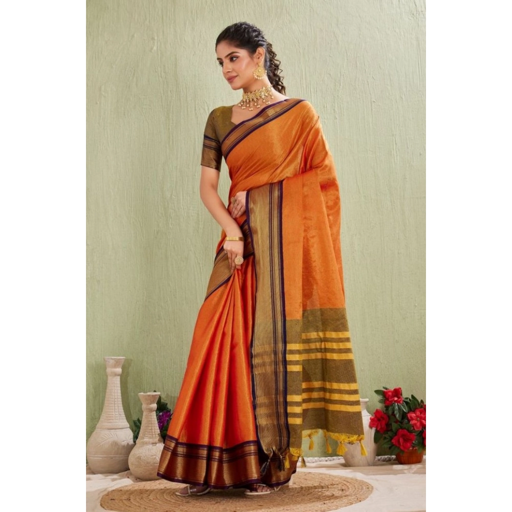 Women's Silk Blended Jaquard Woven Saree With Unstitched Blouse 5.5Mtr (Orange) Women's Silk Blended Jaquard Woven Saree With Unstitched Blouse 5.5Mtr (Orange)