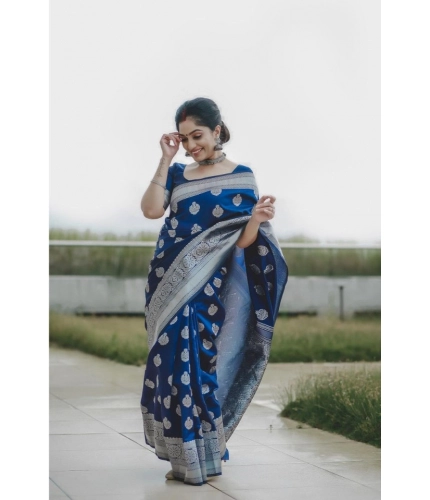 Women's Soft Lichi Silk Printed Saree With Unstitched Blouse 5.5Mtr (Blue) Women's Soft Lichi Silk Printed Saree With Unstitched Blouse 5.5Mtr (Blue)