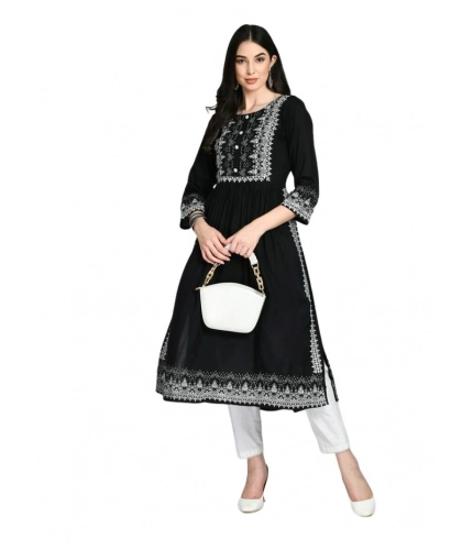 Women's Casual Rayon 3-4th Sleeves Kurti (Black)