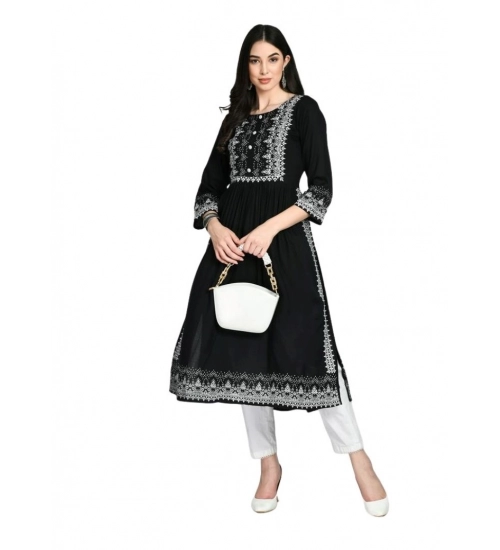 Women's Casual Rayon 3-4th Sleeves Kurti (Black)