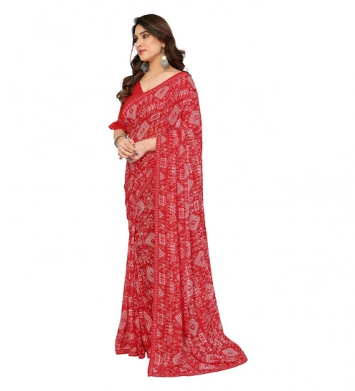Women's Georgette Printed Saree With Unstitched Blouse 5.5Mtr (Red) Women's Georgette Printed Saree With Unstitched Blouse 5.5Mtr (Red)