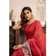 Women's Linen Cotton Printed Ready To Wear Saree With Unstitched Blouse 5.5 Mtr (Red)