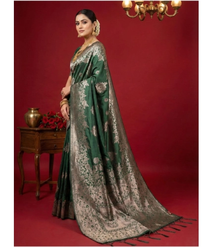 Women's Silk Blend Printed Saree With Unstitched Blouse 5.5Mtr (Dark Green) Women's Silk Blend Printed Saree With Unstitched Blouse 5.5Mtr (Dark Green)