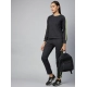 Women's Cotton Solid Long Sleeves Tracksuit (Dark Grey - Green) Women's Cotton Solid Long Sleeves Tracksuit (Dark Grey - Green)
