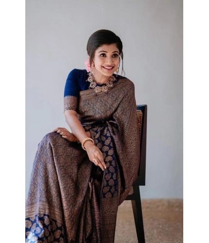 Women's Litchi silk Printed Saree With Unstitched Blouse (Blue) Women's Litchi silk Printed Saree With Unstitched Blouse (Blue)