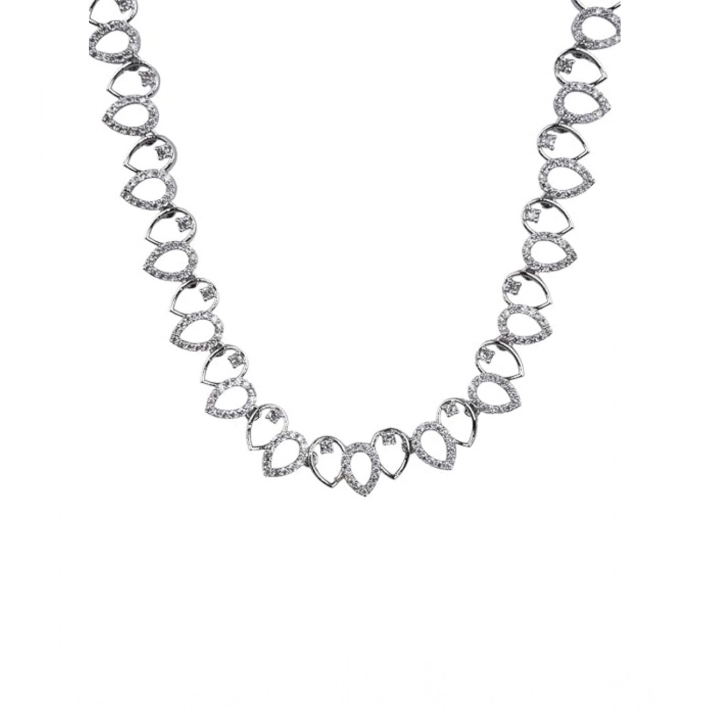 Women's Brass Silver Plated Necklace set (Silver)