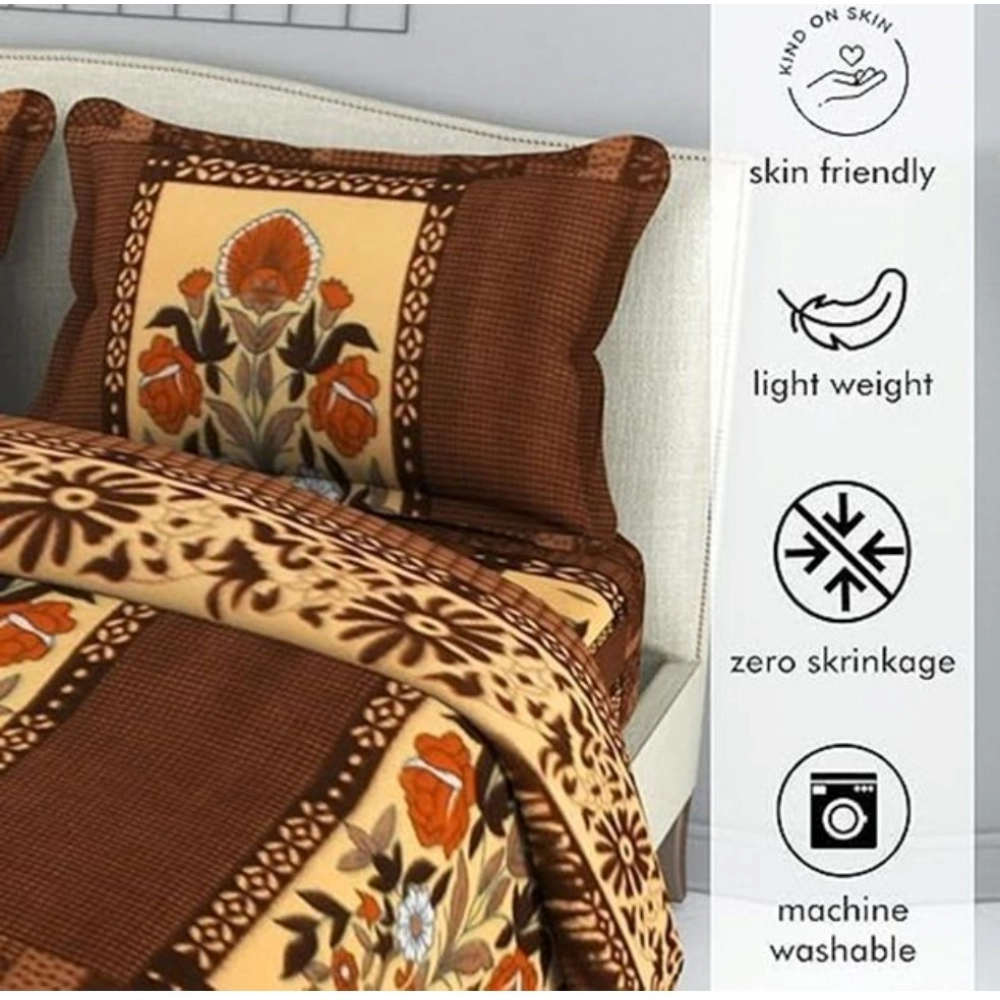 Fleece Floral Printed Double Polar Warm Bedsheet with 2 Pillow Cover (Brown) Fleece Floral Printed Double Polar Warm Bedsheet with 2 Pillow Cover (Brown)