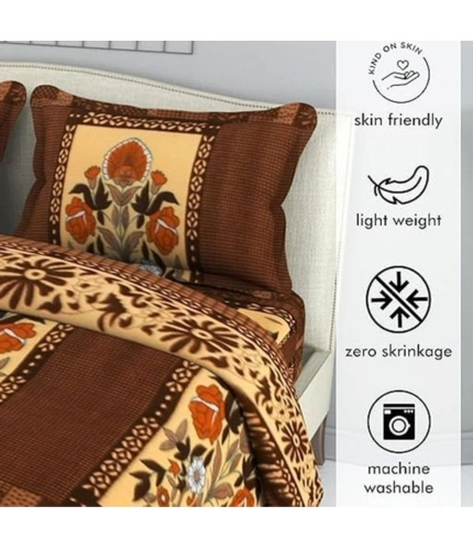 Fleece Floral Printed Double Polar Warm Bedsheet with 2 Pillow Cover (Brown) Fleece Floral Printed Double Polar Warm Bedsheet with 2 Pillow Cover (Brown)