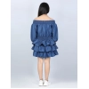 Girl's Denim Solid Off Shoulder Dress (Blue)