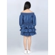 Girl's Denim Solid Off Shoulder Dress (Blue)
