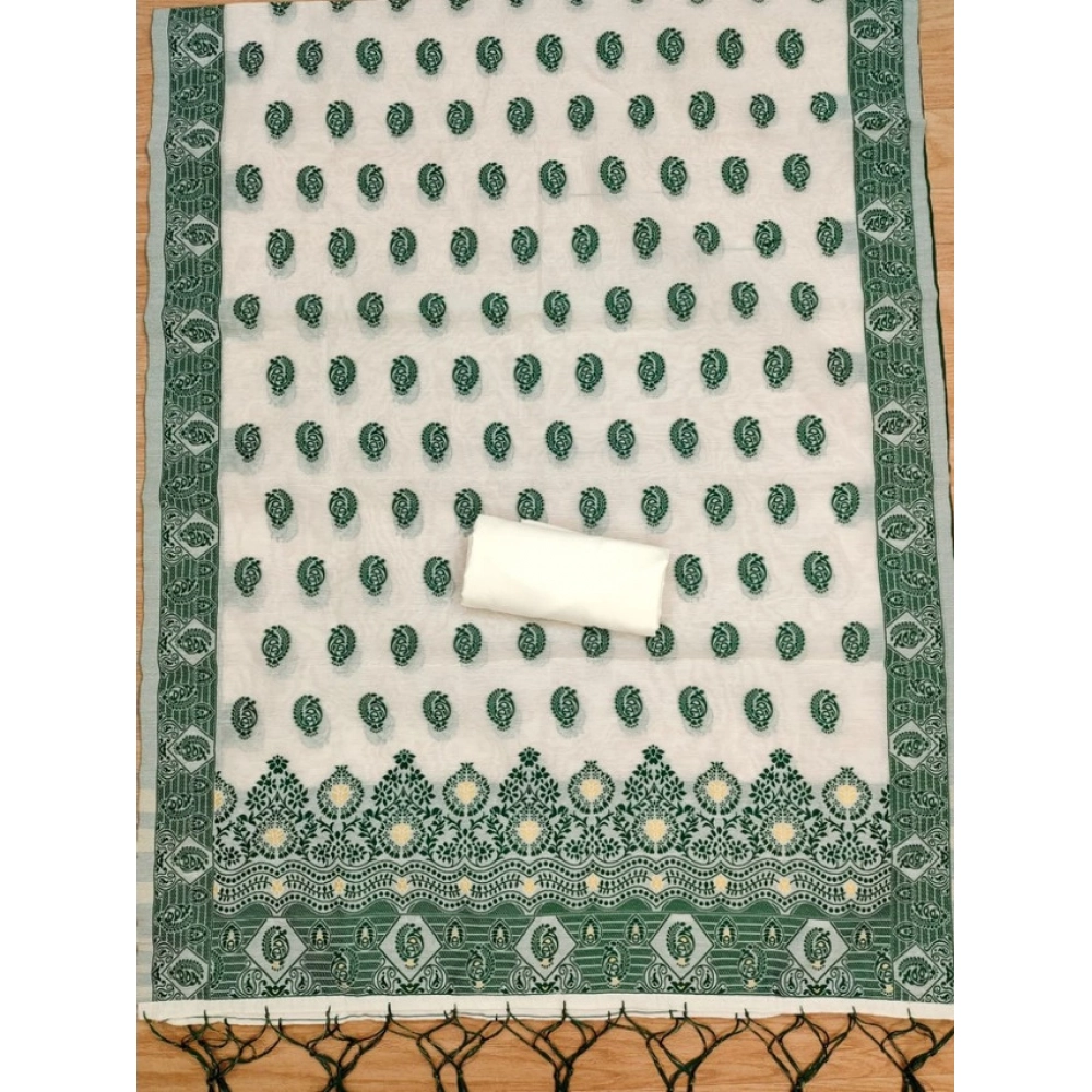 Women's Banarasi Silk Printed Unstitched Salwar Suit Material With Dupatta (Bottle Green, 3Mtrs)