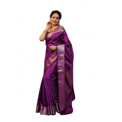 Women's Soft Lichi Silk Printed Saree With Unstitched Blouse 5.5Mtr (Purple)