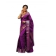 Women's Soft Lichi Silk Printed Saree With Unstitched Blouse 5.5Mtr (Purple)