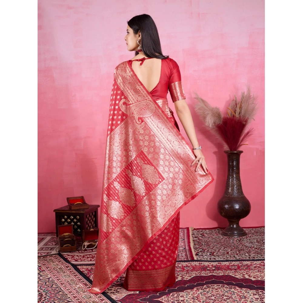 Women's Banarasi Silk Printed Saree With Unstitched Blouse 5.5Mtr (Red) Women's Banarasi Silk Printed Saree With Unstitched Blouse 5.5Mtr (Red)