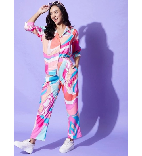 Women's Polyester Printed 3-4th Sleeve Co-Ord Set (Multicolor) Women's Polyester Printed 3-4th Sleeve Co-Ord Set (Multicolor)