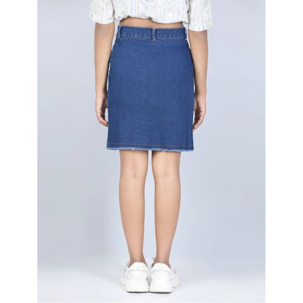 Girl's Denim Solid Buttoned Skirt (Blue) Girl's Denim Solid Buttoned Skirt (Blue)