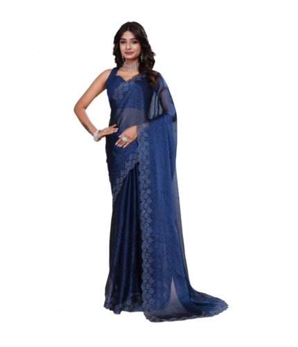 Women's Jimmy choo Embellished Bollywood Saree With Unstitched Blouse 5.5Mtr (Blue)