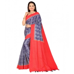 Women's Soft Pure Cotton Printed Saree With Unstitched Blouse 5.5Mtr (Purple)