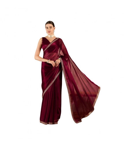 Women's Jimmy Choo solid Saree With Unstitched Blouse 5.5Mtr (Wine )