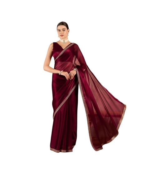 Women's Jimmy Choo solid Saree With Unstitched Blouse 5.5Mtr (Wine )