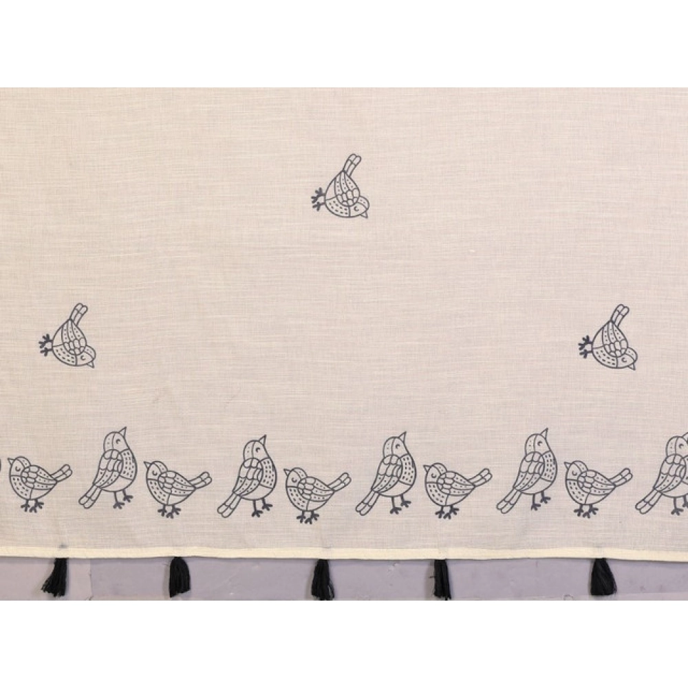 Women's Linen Cotton Printed Saree With Unstitched Blouse 5.5Mtr (Off White)