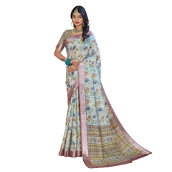 Women's Printed Cotton Linen Saree withPrinted  Saree With Unstitched Blouse (Rust  , 5-6Mtrs)