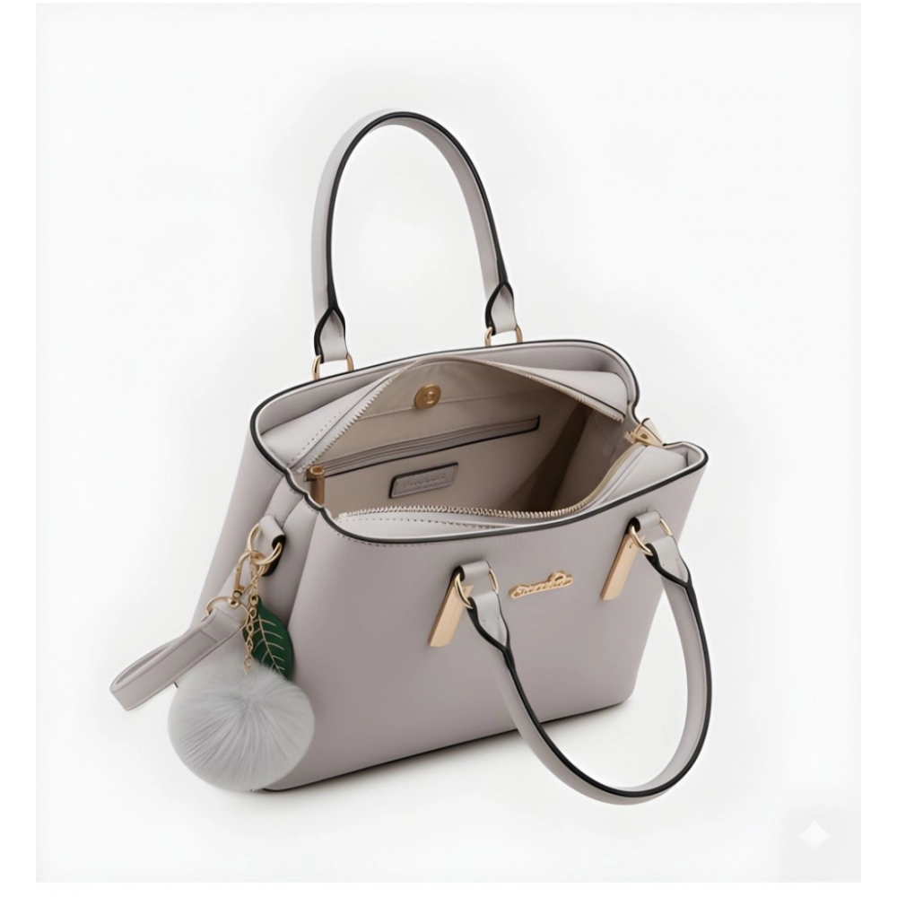 Women's PU Leather Solid Shoulder Zipper Handbag (Grey)