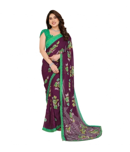 Women's Georgette Printed Saree With Unstitched Blouse 5.5Mtr (Maroon)