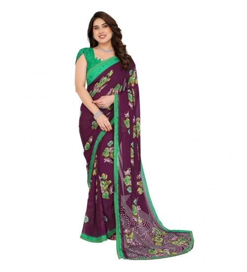 Women's Georgette Printed Saree With Unstitched Blouse 5.5Mtr (Maroon)