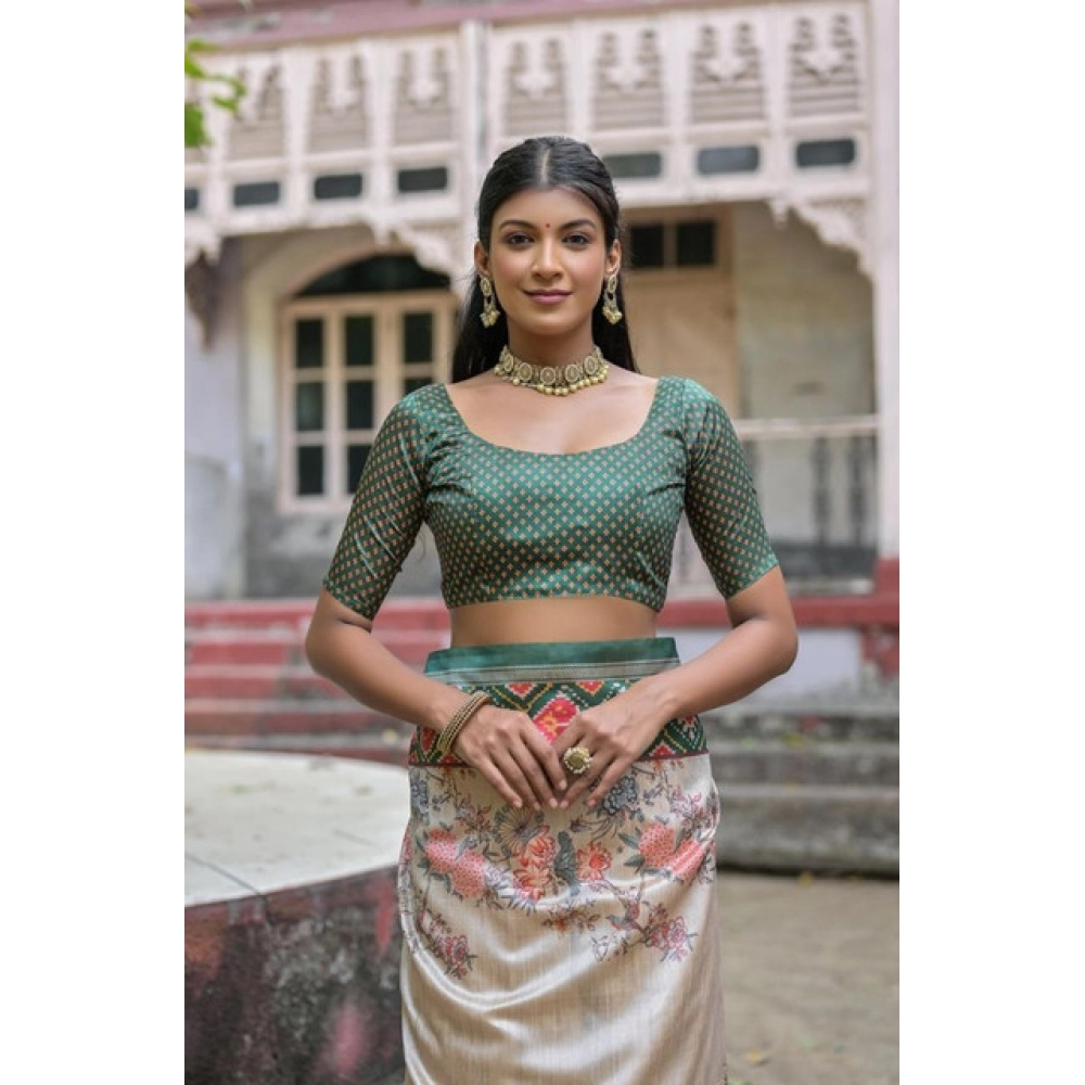Women's Faux_Tussar Floral Jal With Patola Print Saree With Unstitched Blouse 5.5Mtr (Teal) Women's Faux_Tussar Floral Jal With Patola Print Saree With Unstitched Blouse 5.5Mtr (Teal)