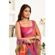 Women's Linen Cotton Printed Ready To Wear Saree With Unstitched Blouse 5.5 Mtr (Pink)