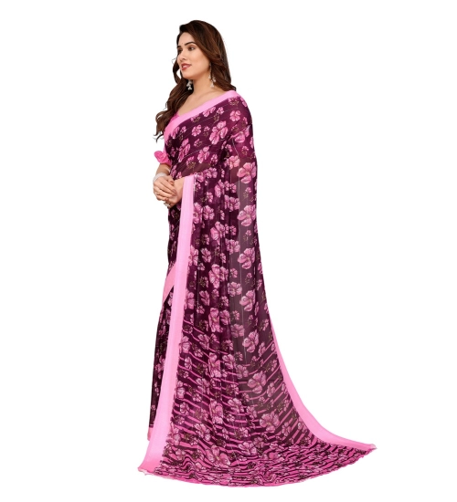 Women's Georgette Printed Saree With Unstitched Blouse 5.5Mtr (Pink)