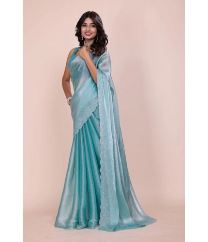 Women's Jimmy choo Embellished Bollywood Saree With Unstitched Blouse 5.5Mtr (Light Blue)