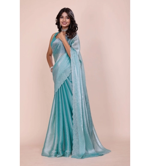 Women's Jimmy choo Embellished Bollywood Saree With Unstitched Blouse 5.5Mtr (Light Blue) Women's Jimmy choo Embellished Bollywood Saree With Unstitched Blouse 5.5Mtr (Light Blue)