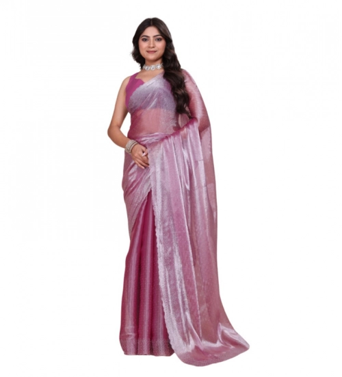 Women's Jimmy choo Embellished Bollywood Saree With Unstitched Blouse 5.5Mtr (Magenta)