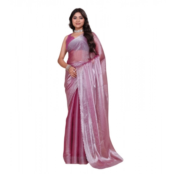 Dropship Women's Jimmy choo Embellished Bollywood Saree With Unstitched Blouse 5.5Mtr (Magenta)
