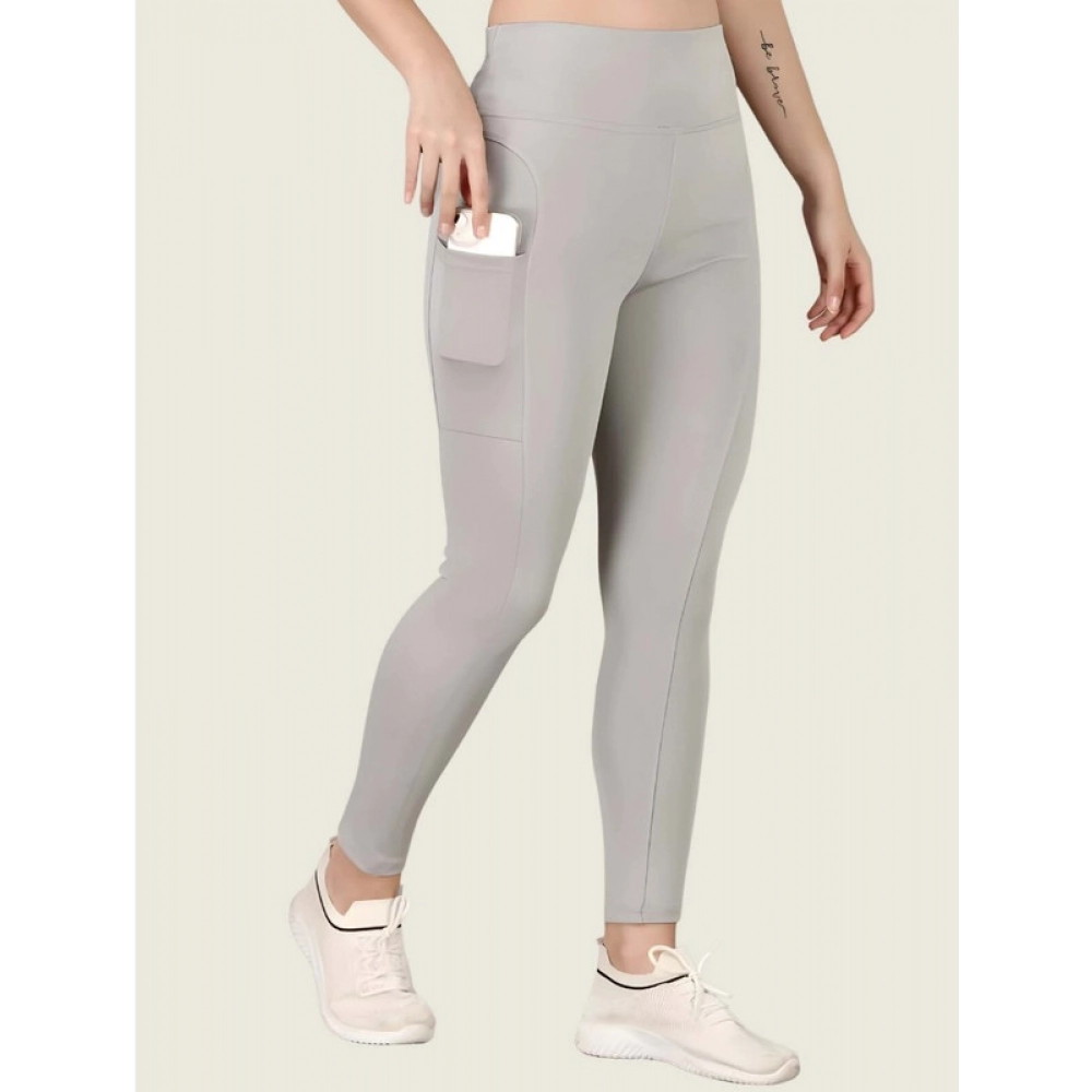 Dropship Women's Polyester Solid Ankle length High Waisted Tights (Grey)
