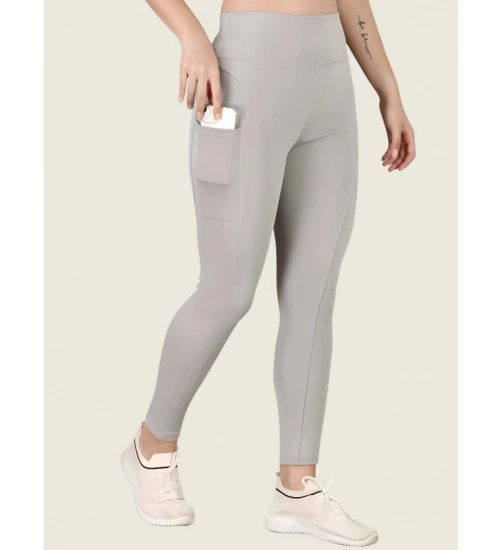 Women's Polyester Solid Ankle length High Waisted Tights (Grey)