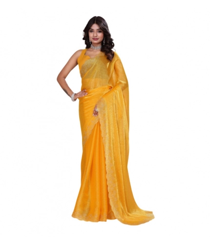 Women's Jimmy choo Embellished Bollywood Saree With Unstitched Blouse 5.5Mtr (Mustard)