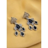 Women's Brass Silver Plated Drop Earrings (Blue)