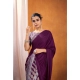 Women's Satin Crepe Printed Saree With Unstitched Blouse 5.5Mtr (Purple)