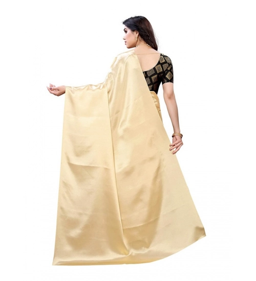 Women's Satin Printed Saree With Unstitched Blouse 5.5Mtr (Chiku)