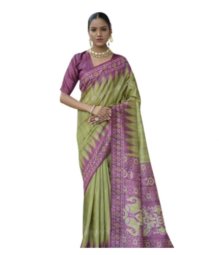 Women's Faux_Tussar Ikat Saree With Unstitched Blouse 5.5Mtr (Green) Women's Faux_Tussar Ikat Saree With Unstitched Blouse 5.5Mtr (Green)