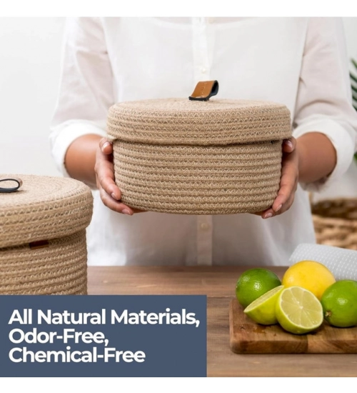 Cotton 2 Pcs Set Roti Box Storage Basket With Lid (Beige)