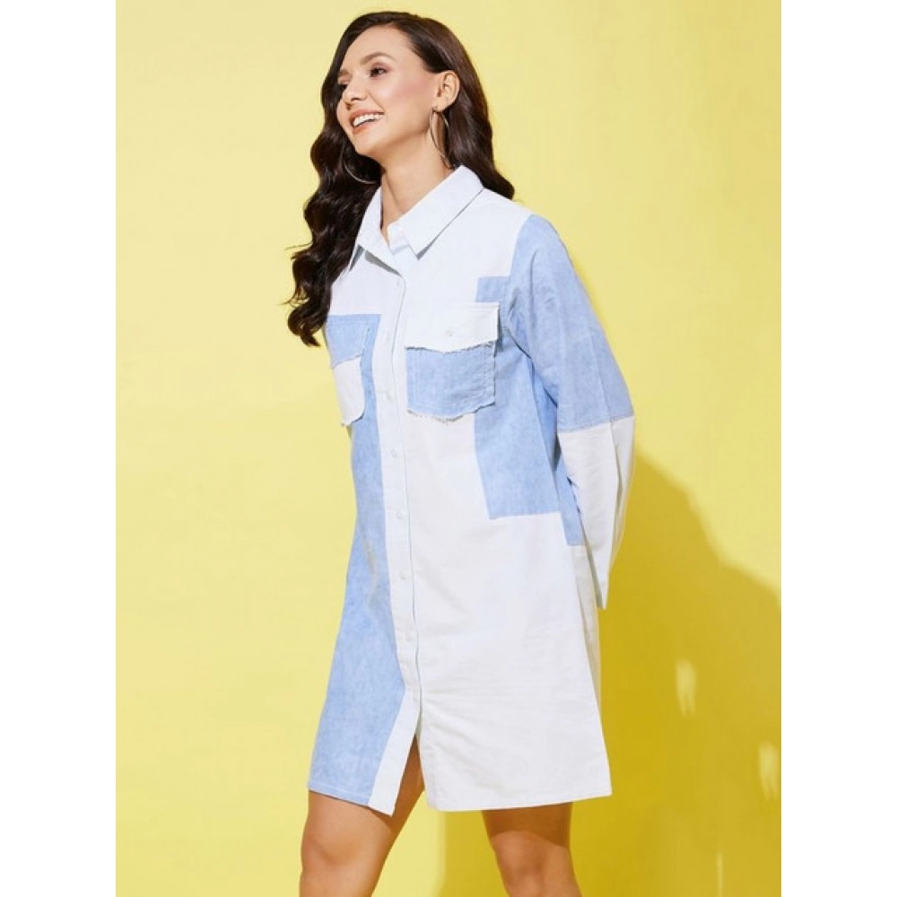Women's Denim Solid Long Sleeves Dress (Blue) Women's Denim Solid Long Sleeves Dress (Blue)