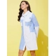 Women's Denim Solid Long Sleeves Dress (Blue)