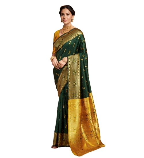 Women's Silk Blend Zari Weaving Saree With Unstitched Blouse 5.5Mtr (Green (5))