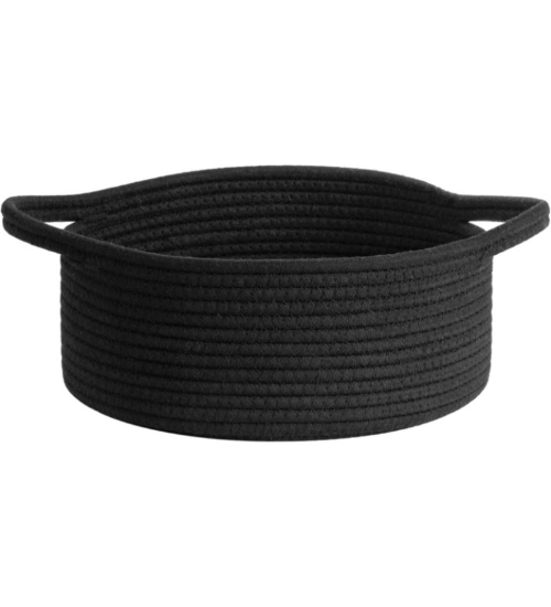 Cotton 8x3 Inch Round Bedside Organizer (Black)